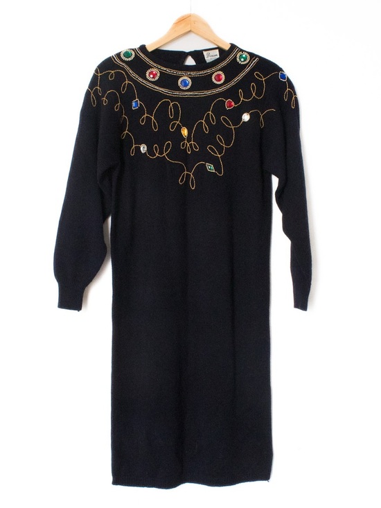 Darian Dresses & Skirts - Darian | Vintage 80's Black Jeweled Long Sleeved Sweater Dress | Size Medium